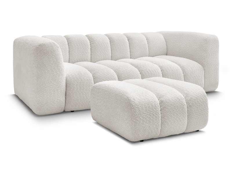  Bobochic canapé droit fixe 3 places talia tissu bouclette avec pouf blanc TALIA - Conforama A