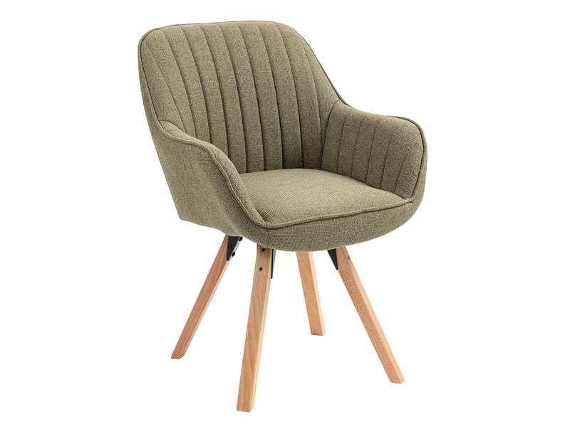  Chaise salle à manger scandinave fauteuil coiffeuse siège pivotant avec accoudoirs rembourré en tissu pieds en bois massif, vert  - Conforama A