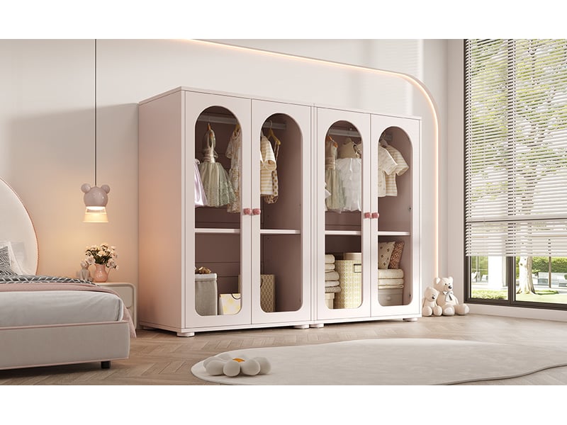 Armoire 2 portes 80x50x120 cm portes transparentes laquées mdf rose bébé  - Conforama D