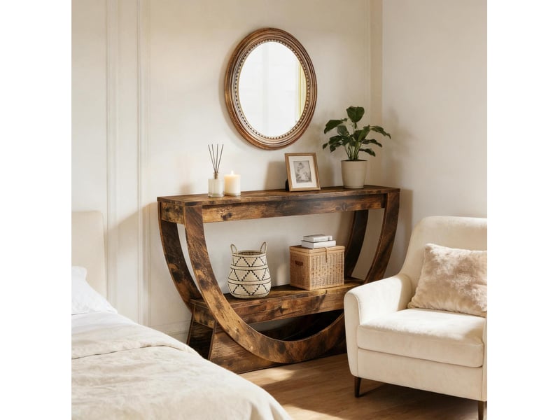 Meuble tv avec 2 étagères ouvertes et passe-câbles style maison de campagne pour salon en mdf brun rustique - Conforama D