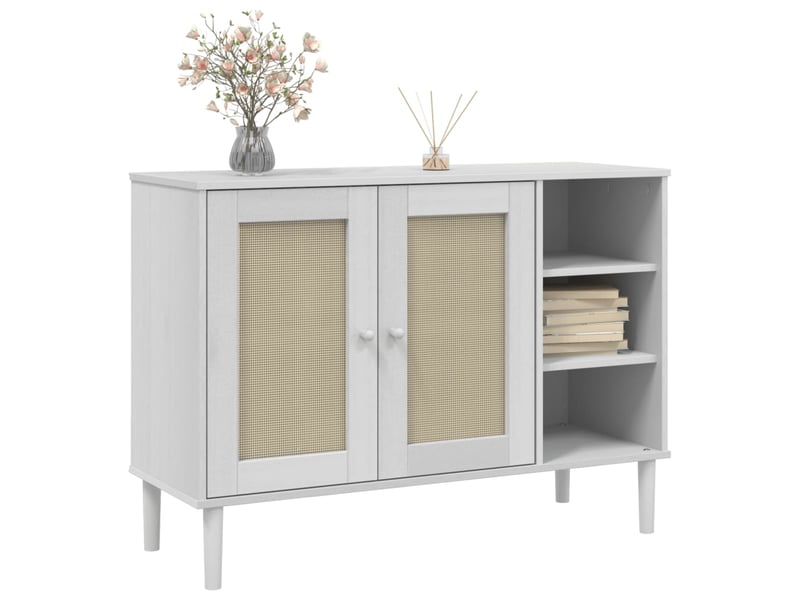  Buffet - bahut - meuble de rangement senja aspect rotin blanc 112x40x80cm bois massif de pin  - Conforama C