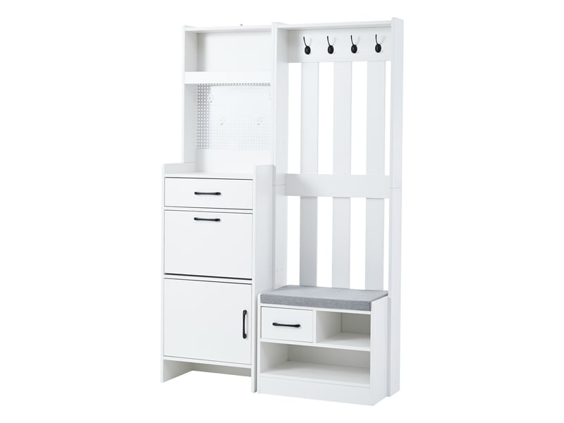  Portemanteau avec banc et rangement 110 x 175.5 cm en panneau de particules blanc  - Conforama W