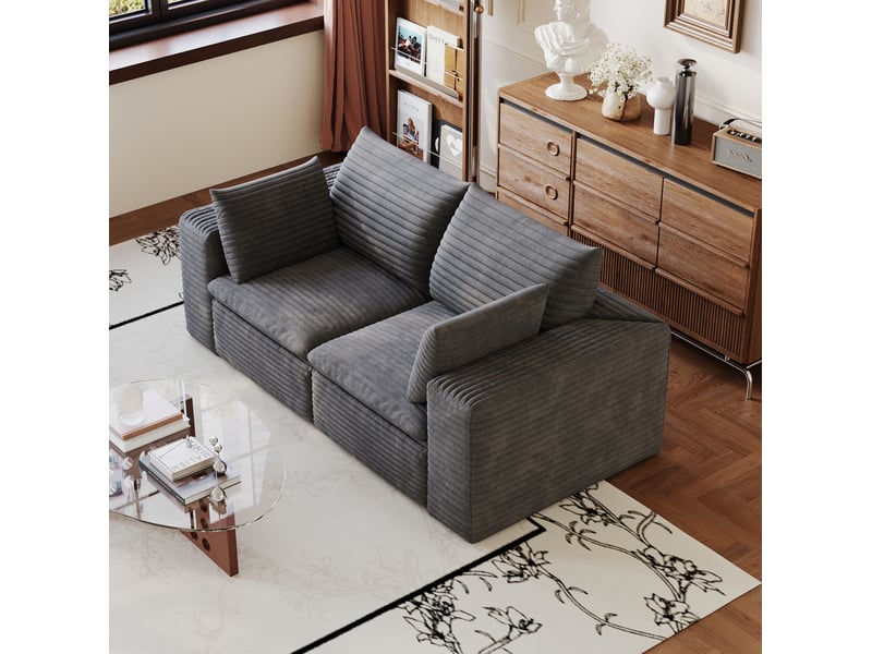  Canapé modulaire 180x90x82cm, montage simplifié, meuble de salon, bien-être, rembourrage mousse intégrale, gris foncé  - Conforama D