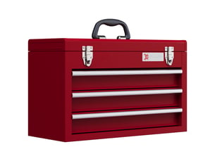 Caisse à outils vide en acier rouge 51 × 22 × 32 cm, 3 tiroirs, coffre supérieur, poignée et serrure