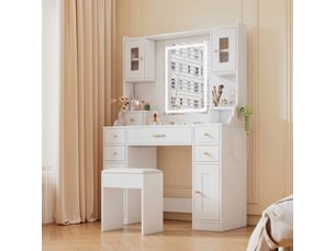 Grande coiffeuse blanche avec miroir, éclairage led réglable, 105cm