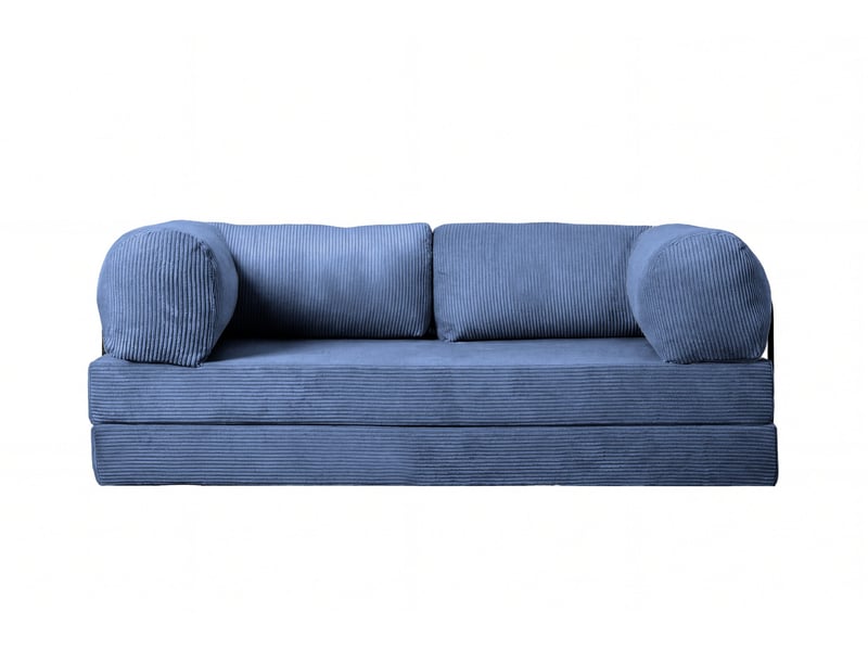 Cosima - canapé droit convertible petit velours côtelé 3 places bleu foncé  - Conforama A