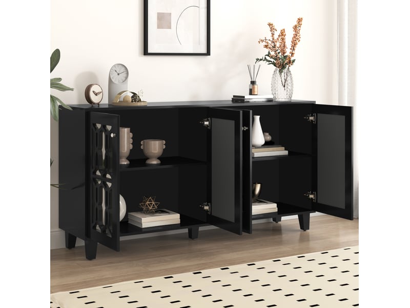  Buffet modenvie 4 portes noir à inserts miroir 160 x 40 x 84 cm mdf  - Conforama B