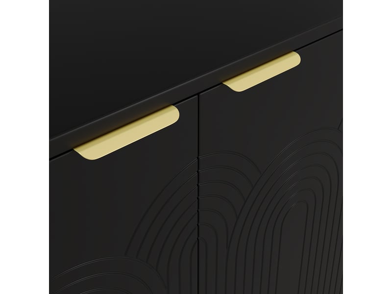 Buffet noir 4 portes commode salon 160 cm en mdf avec poignées dorées brossées - Conforama R