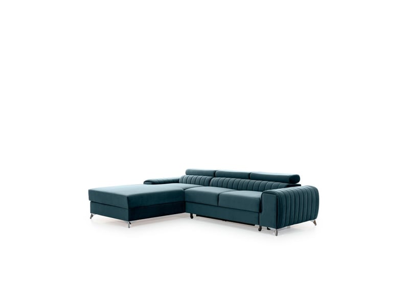  Canapé d'angle gauche bleu canard convertible 3 places jayson couchage spacieux  - Conforama D
