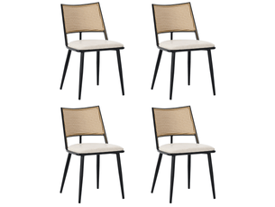Lot de 4 chaises de salle à manger, assise en polyuréthane, dossier en rotin, pour salon ou chambre, noires