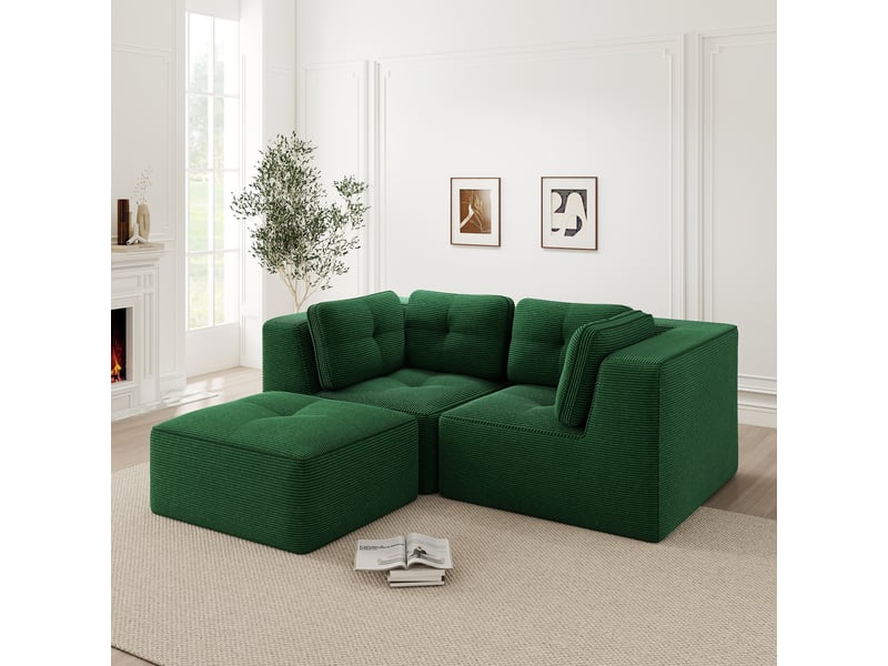  Canapé d’angle modulable 2 places velours côtelé vert – 208 x 177 x 69 cm Fay Lum - Conforama E