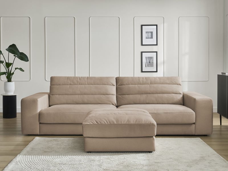  Bobochic canapé droit fixe 3 places sierra velours avec pouf taupe SIERRA - Conforama D