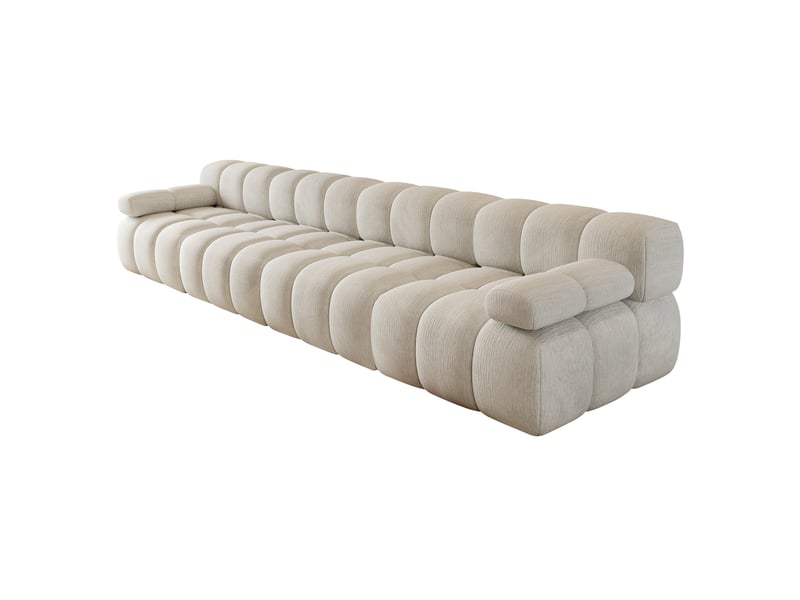  Canapé droit compressé 4 places 400x100x68 cm en mousse douce et tissu chenille couleur blanc, moderne  - Conforama A