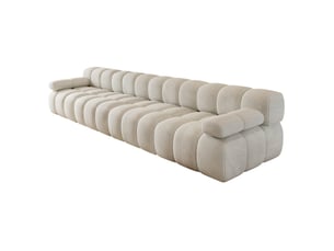 Canapé droit compressé 4 places 400x100x68 cm en mousse douce et tissu chenille couleur blanc, moderne