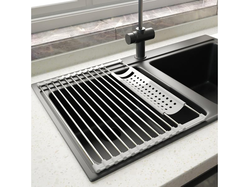  Égouttoir à vaisselle en inox – séchoir pliable et amovible, 43x29cm, gris  - Conforama C