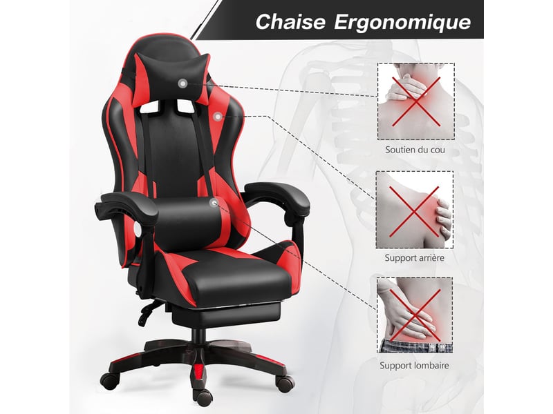  Fauteuil gaming avec assise réglable en hauteur - noir et rouge IZTOSS - Conforama B