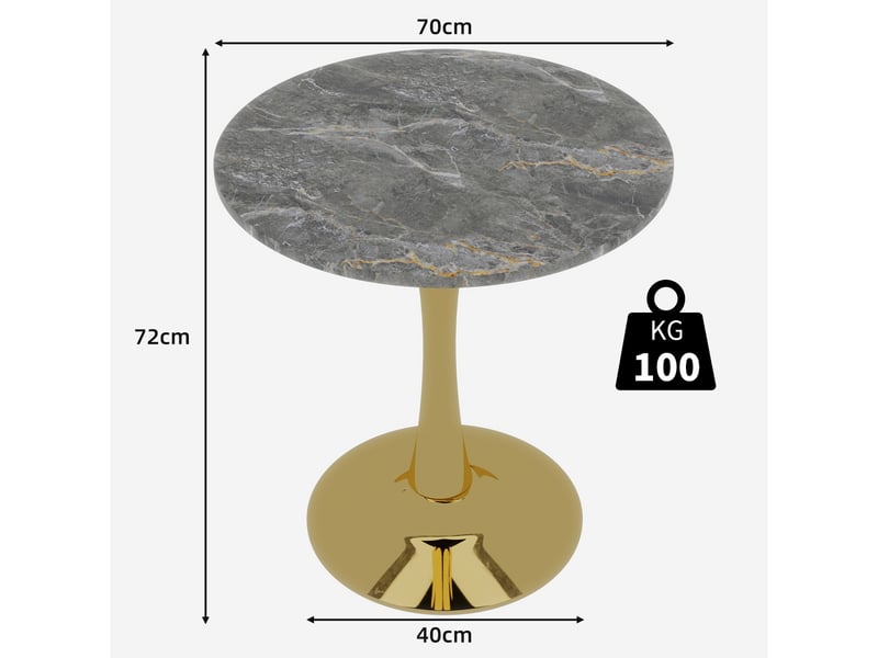  Table basse ronde à pieds hauts avec plateau en marbre artificiel, style moderne, pour salon et salle à manger, doré  - Conforama D