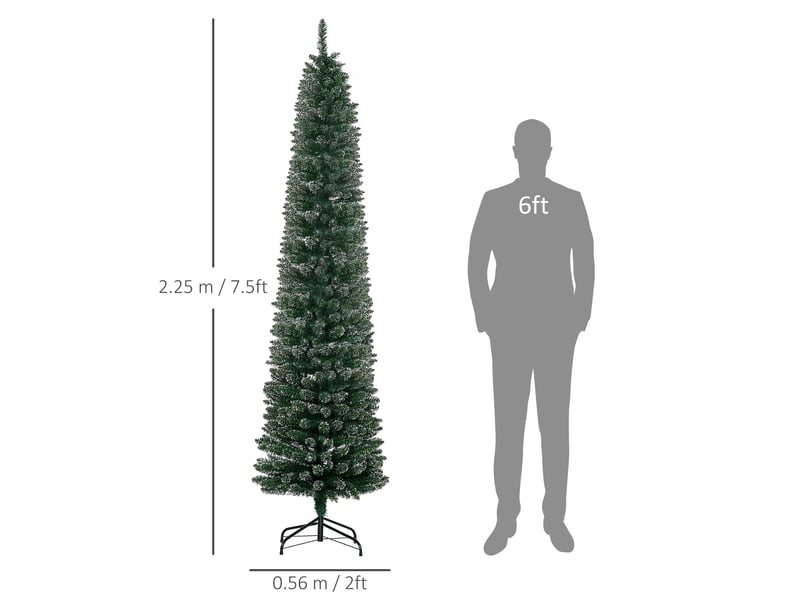  Sapin de noël fin et enneigé, 624 branches, base amovible et pliable, ø56 x 225 cm, vert  - Conforama C