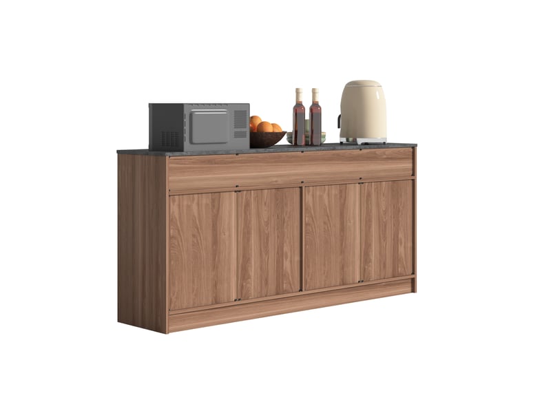  Buffet de cuisine 160 x 37 x 76,5 cm – aspect noyer – 3 tiroirs et étagères réglables  - Conforama E