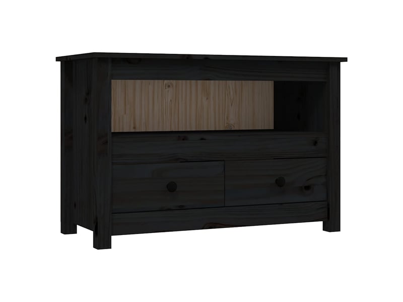  Meuble tv - banc tv - meuble de rangement noir 79x35x52 cm bois de pin massif  - Conforama A
