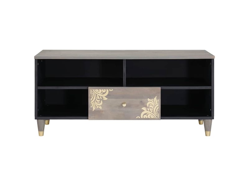  Meuble tv - banc tv - meuble de rangement gris 100 x 33 x 46 cm bois de mangue massif  - Conforama C