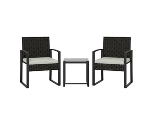 Ensemble table et chaise de jardin avec 2 fauteuils, 1 table basse et coussins, résine tressée et acier, crème gris