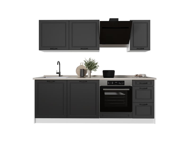  Vicco cuisine, anthracite campagneblanc, 220cm plan de travail anthracite  - Conforama E