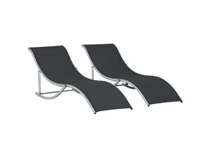 Ensemble de 2 chaises longues pliantes de jardin en aluminium et textilène, 61 x 165 x 63 cm, noir