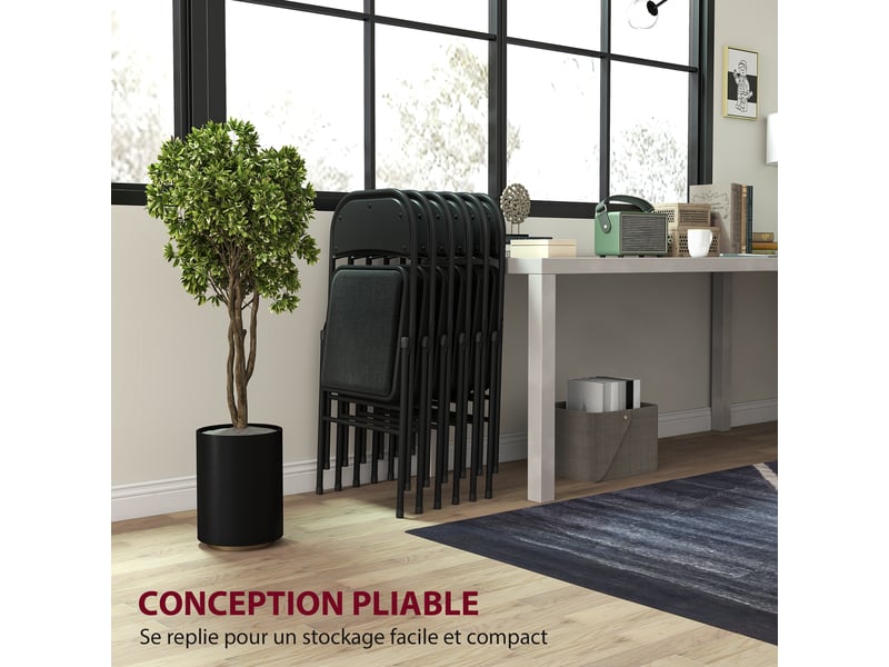  Lot de 6 chaises pliantes chaises de salle à manger portables cadre en acier noir 45 x 46 x 78 cm  - Conforama R