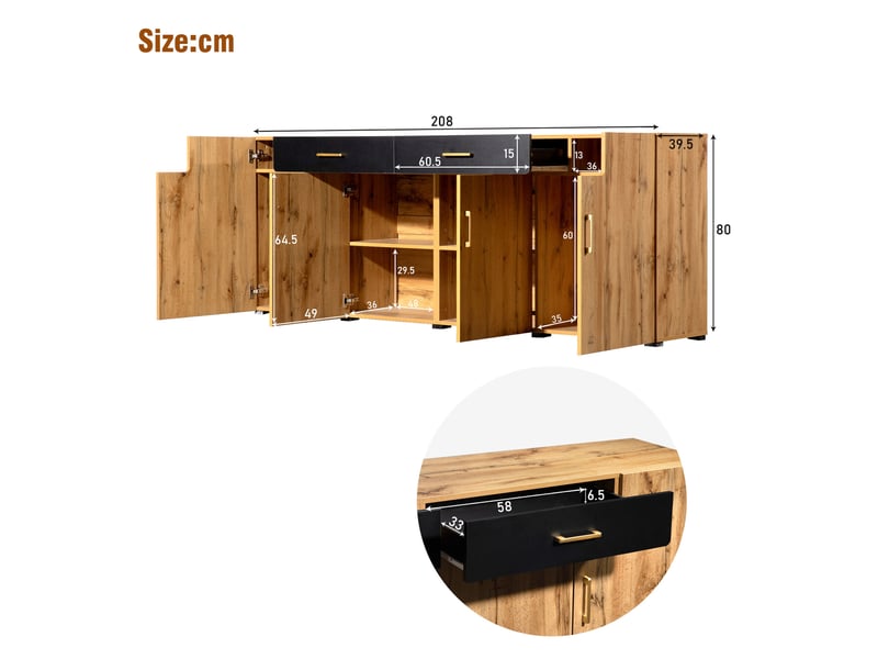  Buffet 208 x 39,5 x 80 cm marron, 4 portes 2 tiroirs - rangement  - Conforama C