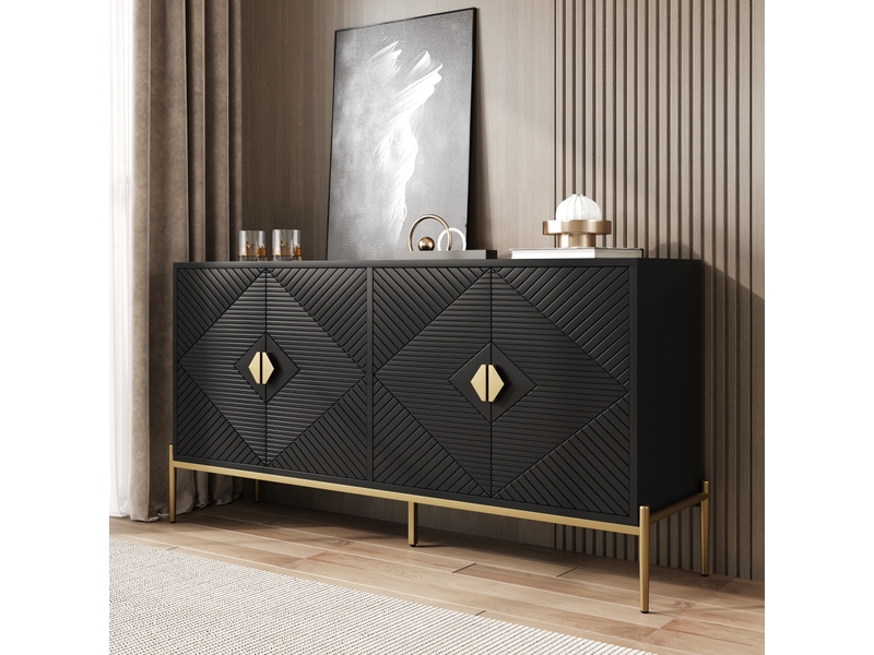  Buffet à 4 portes avec rangement pour salon et salle à manger en mdf et panneaux de particules 162×40×80 cm noir  - Conforama B