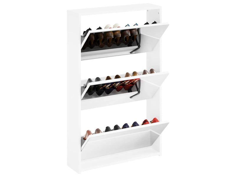  Armoire à chaussures avec miroir 3 couches blanc brillant 63x17x102,5 cm  - Conforama C
