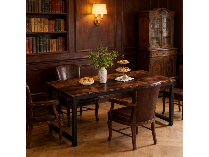 Table à manger industrielle en métal et bois marron rustique et noir 180x90x77 cm - Conforama E