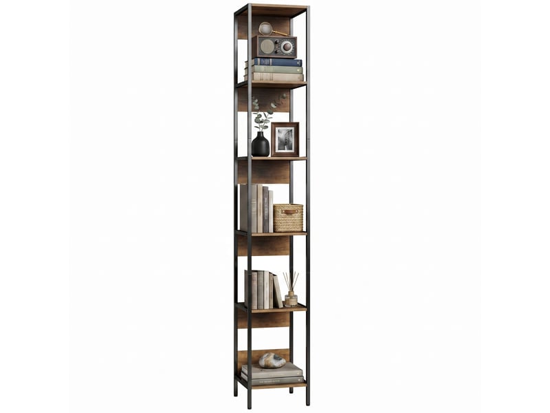 Bibliothèque verticale gain de place, 6 étagères, 29,5 x 30 x 185 cm, marron - Conforama A