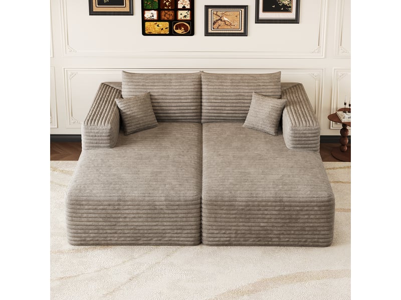 Canapé modulable convertible 2 places 180 x 151 x 58 cm, canapé-lit sans structure, assise en mousse, design minimaliste, velours côtelé, camel Bliss Lite - Conforama E