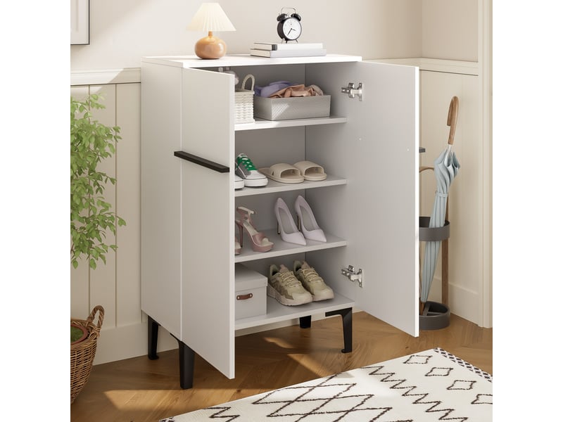  Meuble à chaussures 60x34,5x95 cm, 2 portes et étagères réglables, grand rangement, rangement pour entrée et couloir - noir et blanc  - Conforama D
