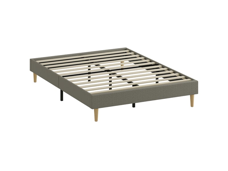  Cadre de lit 140 x 190 cm avec sommier à lattes en bois, lit double rembourré en velours côtelé, gris  - Conforama B