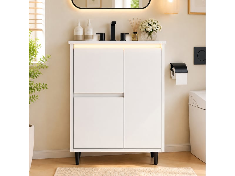  Meuble sous lavabo sur pied 61x46,5x87 cm avec vasque intégrée blanc  - Conforama E