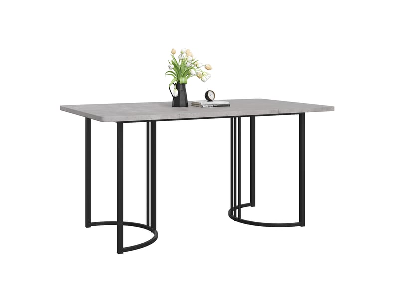  Table à manger 140x80 cm, de forme rectangulaire, coloris gris et noir, à l'aspect marbré, pied en métal, plateau en fibres de bois  - Conforama A