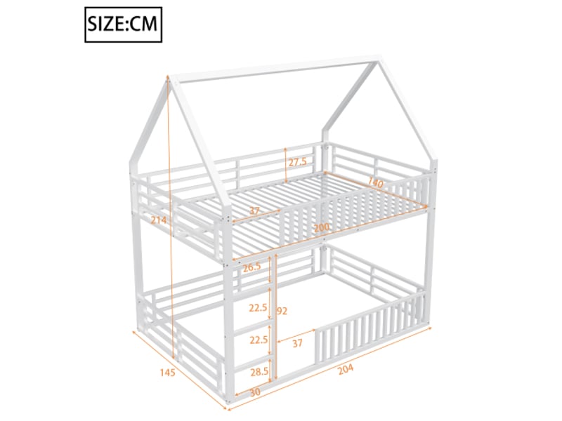 Lit cabane à étage 140x200 cm blanc – rambarde sécurisée et éclairage led pour chambre d'enfant - Conforama C