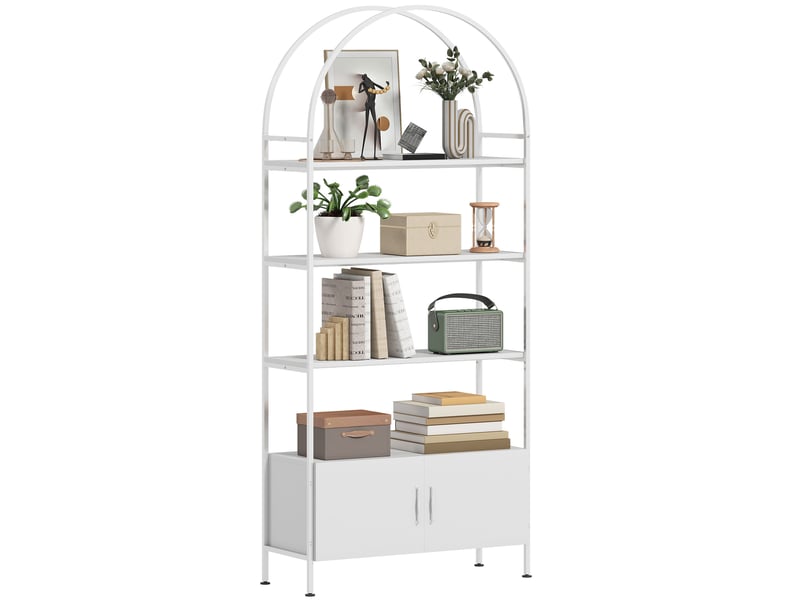  Étagère de rangement, bibliothèque arquée à 4 niveaux avec placard double porte, 80 x 30 x 187 cm, blanc  - Conforama A