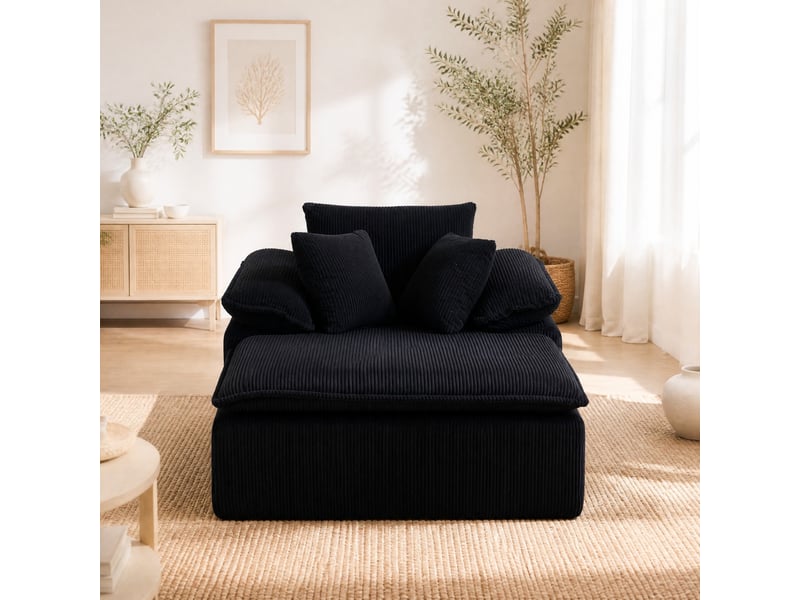  Fauteuil relax modenvie sans cadre en velours côtelé noir 177 x 122 x 92 cm  - Conforama D