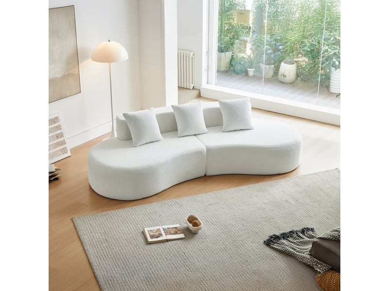  Canapé d'angle modulable 3 places forme incurvée  - coussins inclus, velours - blanc  - Conforama C