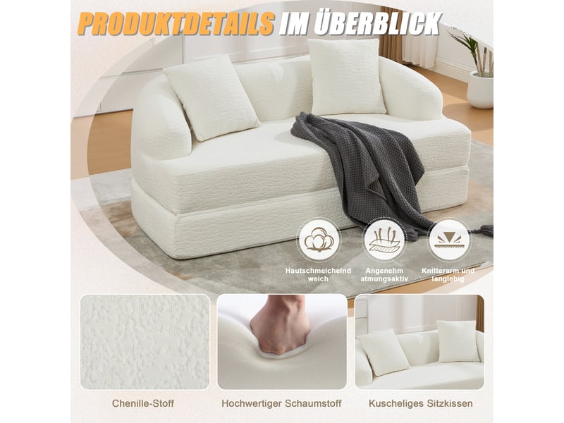  Canapé convertible, canapé-lit, pour chambre, beige, pour salon, en chenille  - Conforama R