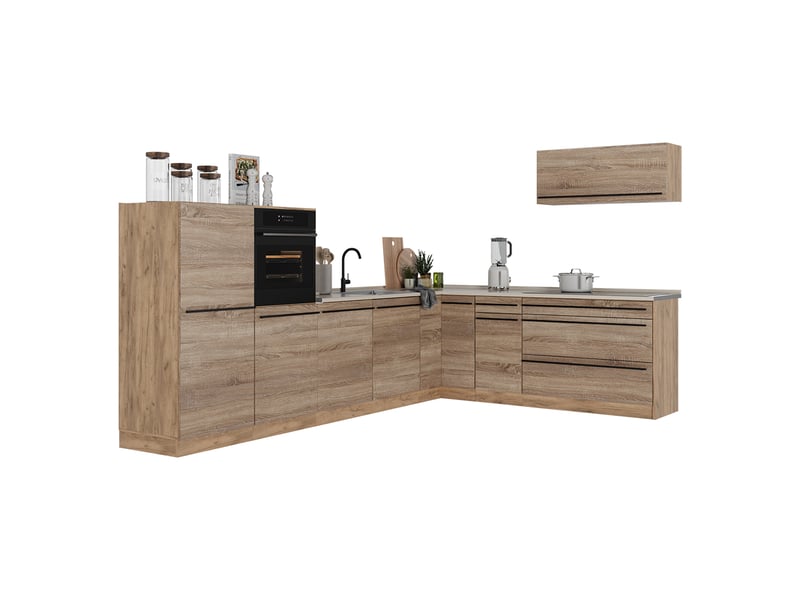  Vicco cuisine en angle, sonomachêne doré, 327 x cm plan de travail chêne doré  - Conforama E