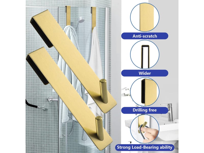  2 pièces crochet douche, porte serviette, crochets de pour portes de douche en verre sans cadre, adapter 6-12 mm d'épaisseur (or, jaune  - Conforama B
