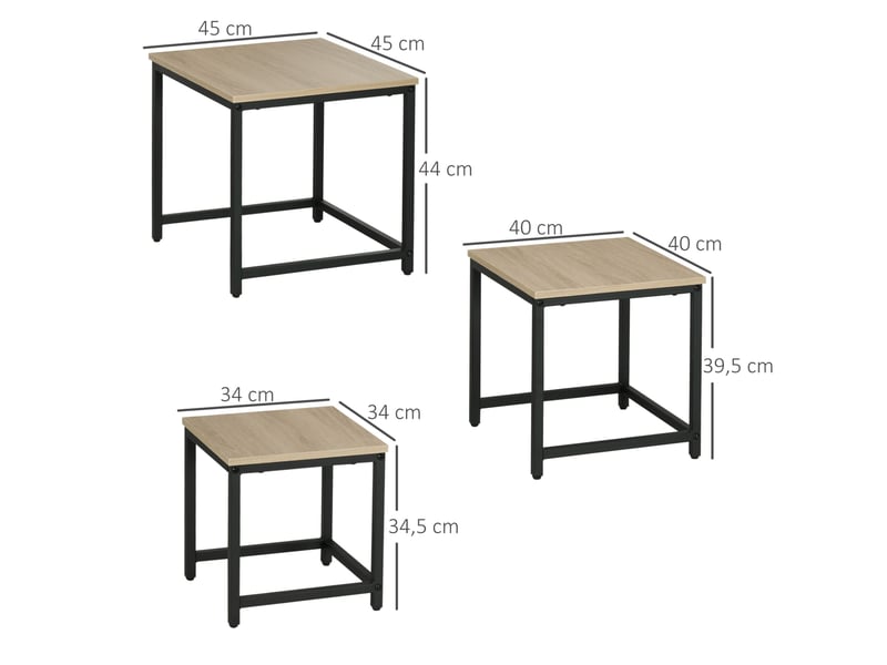  Lot de 3 tables basses gigognes carrées en acier et aspect bois naturel  - Conforama C