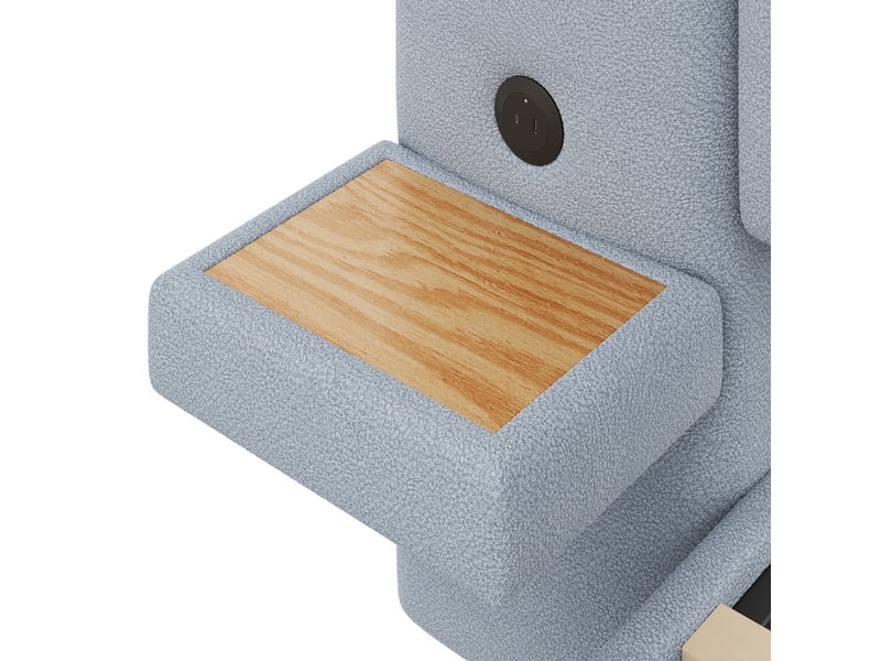  Lit coffre rembourré 180x200 cm -  avec étagères en tête de lit et ports usb - tissu teddy + pu​​ - gris+naturel (sans matelas)  - Conforama E
