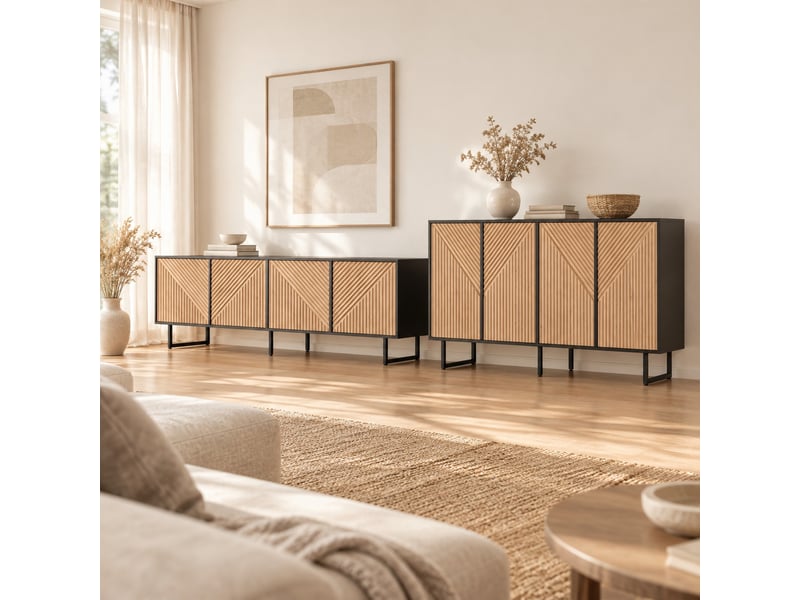  Ensemble meuble tv 180x40x50 cm et buffet 160x40x75 cm, bois naturel et noir  - Conforama D