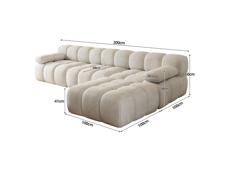 Canapé d'angle fixe 4 places en tissu blanc 300 cm, lignes arrondies et mousse confortable pour le salon - Conforama C